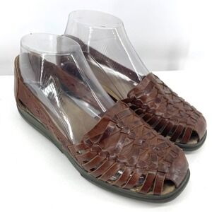 Vintage Fisherman Sandals Women 6.5 Leather Brown Flats Closed Toe Preppy Boho